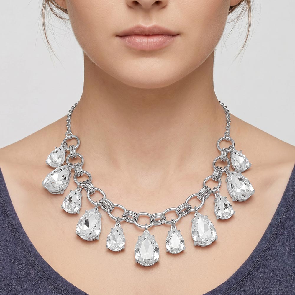 Cushion Teardrop Cluster Drop Station Necklace