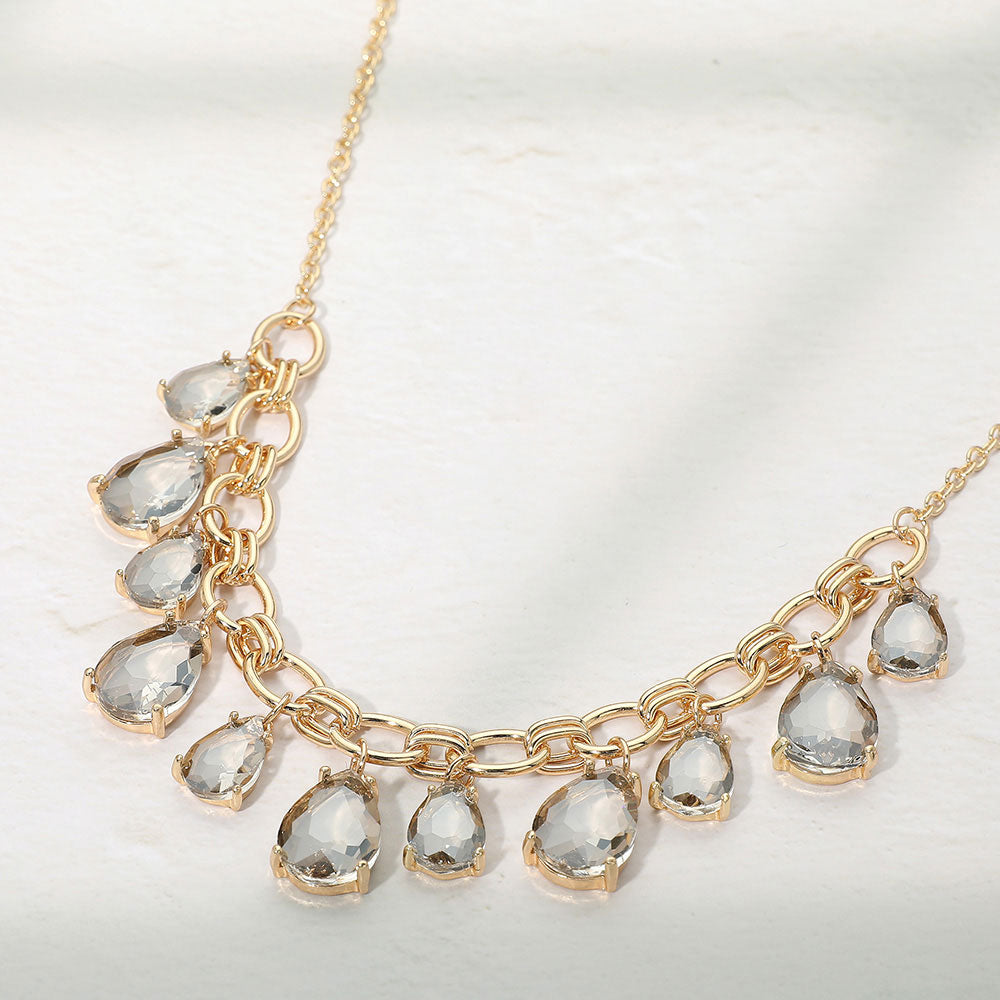 Cushion Teardrop Cluster Drop Station Necklace