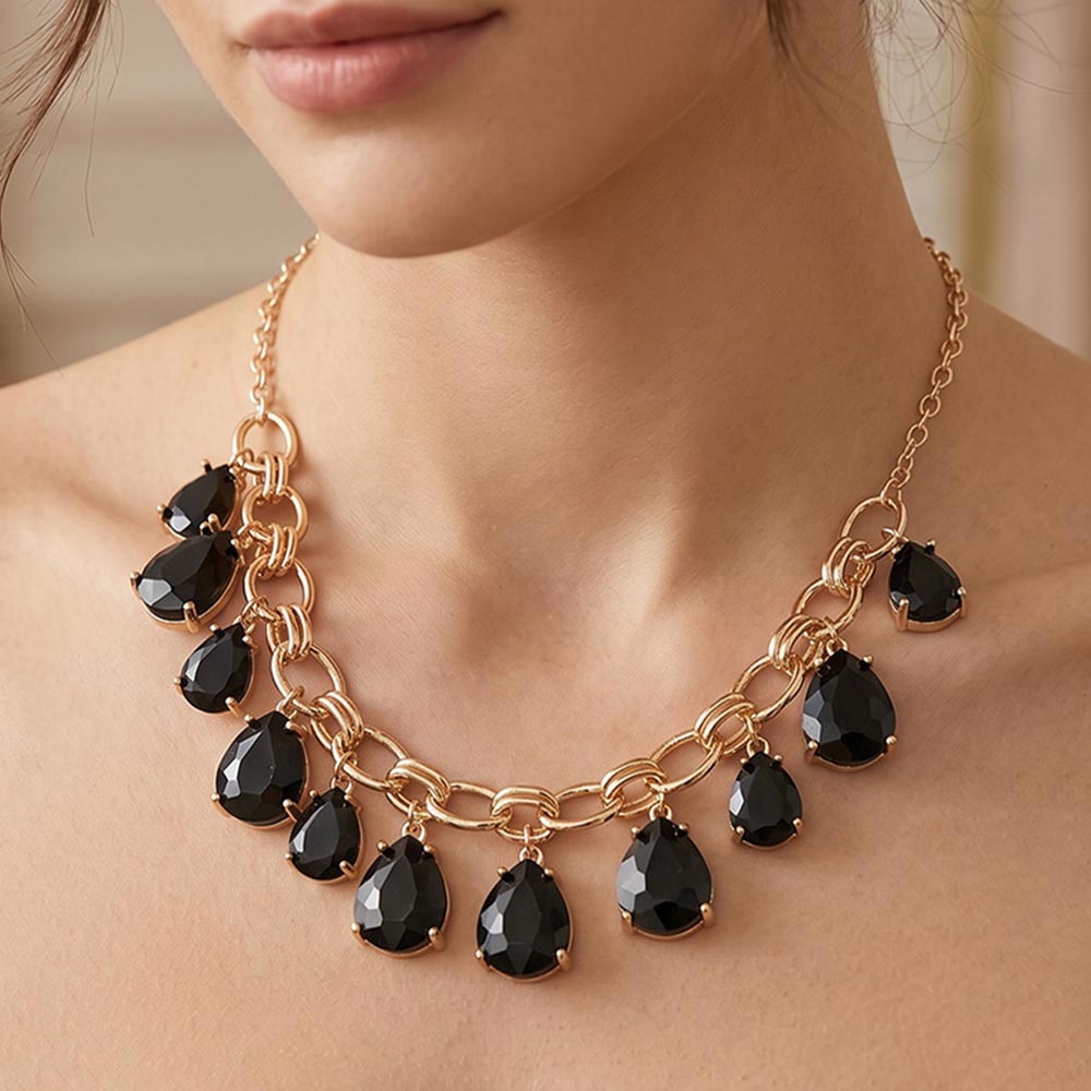 Cushion Teardrop Cluster Drop Station Necklace