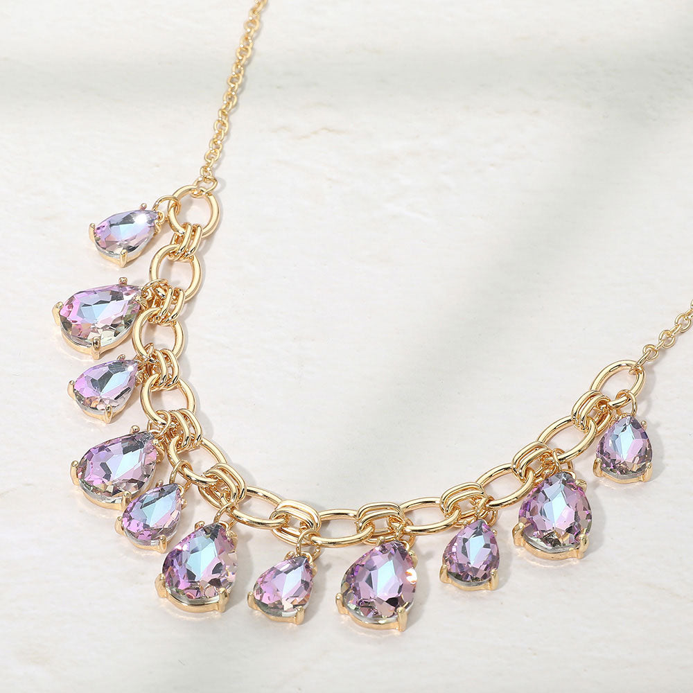 Cushion Teardrop Cluster Drop Station Necklace