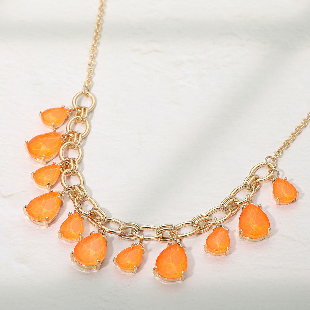 Cushion Teardrop Cluster Drop Station Necklace