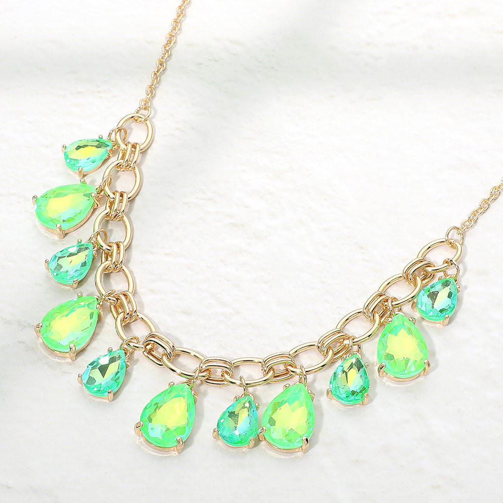 Cushion Teardrop Cluster Drop Station Necklace