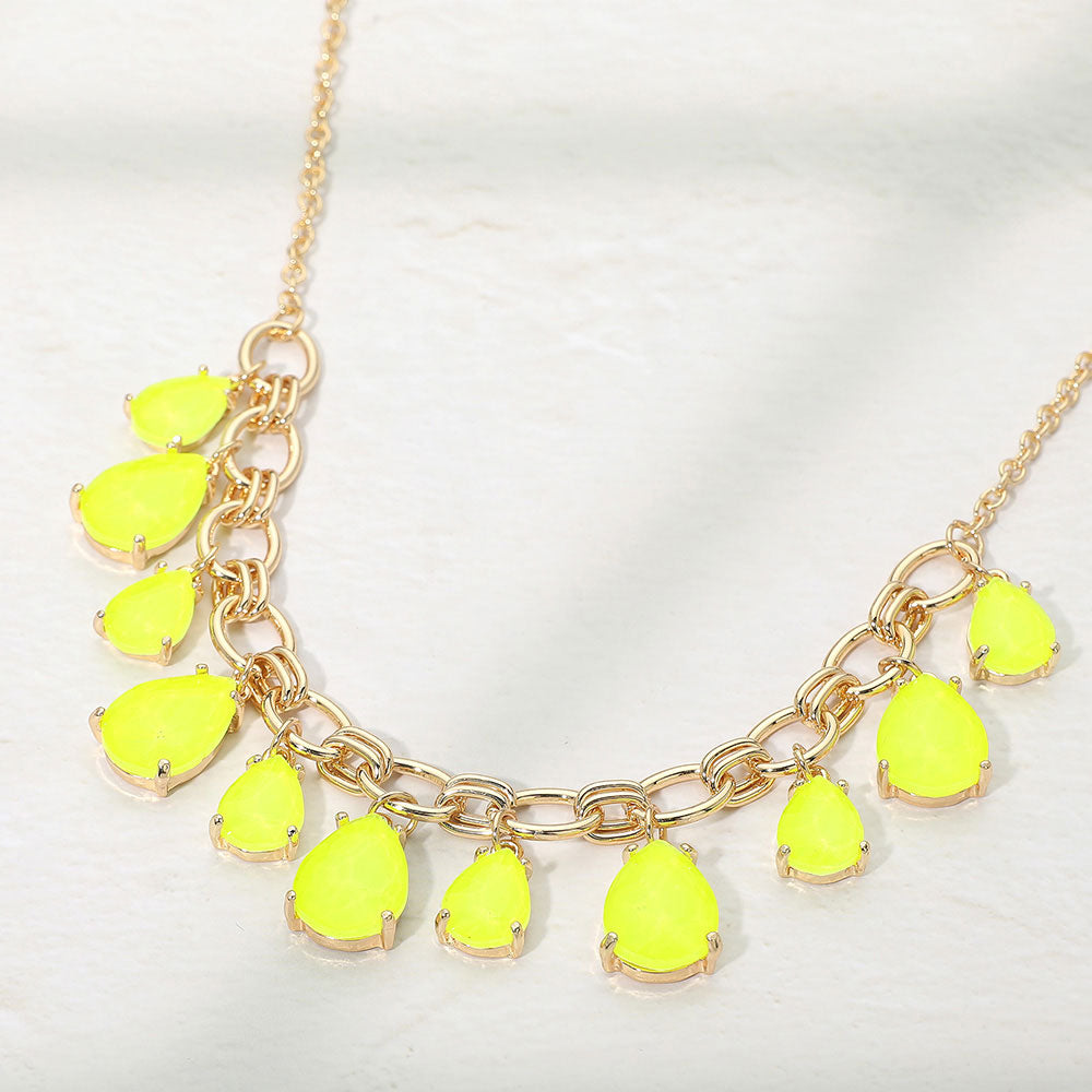 Cushion Teardrop Cluster Drop Station Necklace