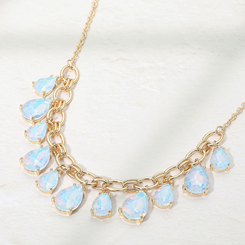 Cushion Teardrop Cluster Drop Station Necklace