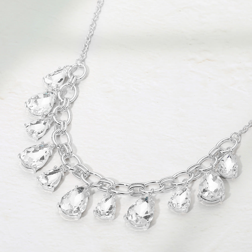 Cushion Teardrop Cluster Drop Station Necklace
