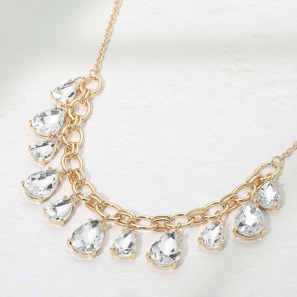 Cushion Teardrop Cluster Drop Station Necklace