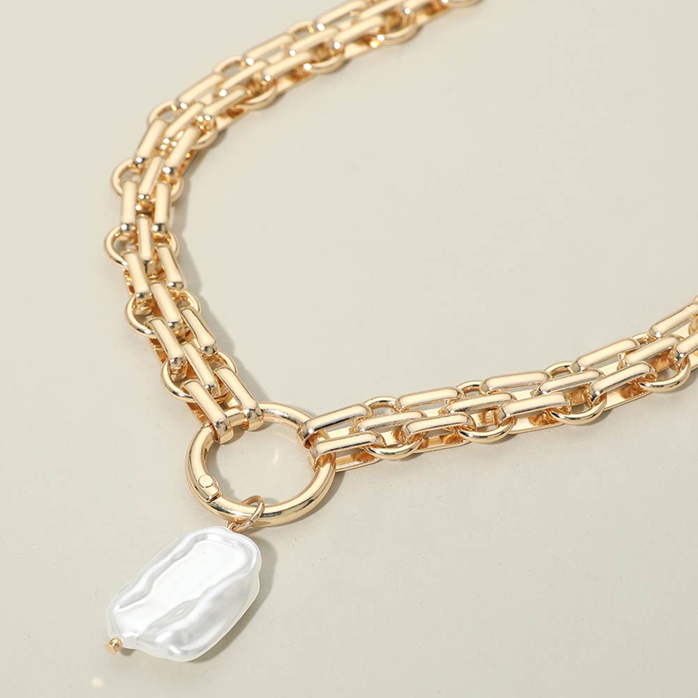 Baroque Pearl Pearl Charm Pendant Chunky Link Chain Necklace