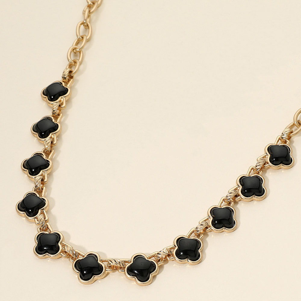 Bold Quatrefoil Stone Link Necklace