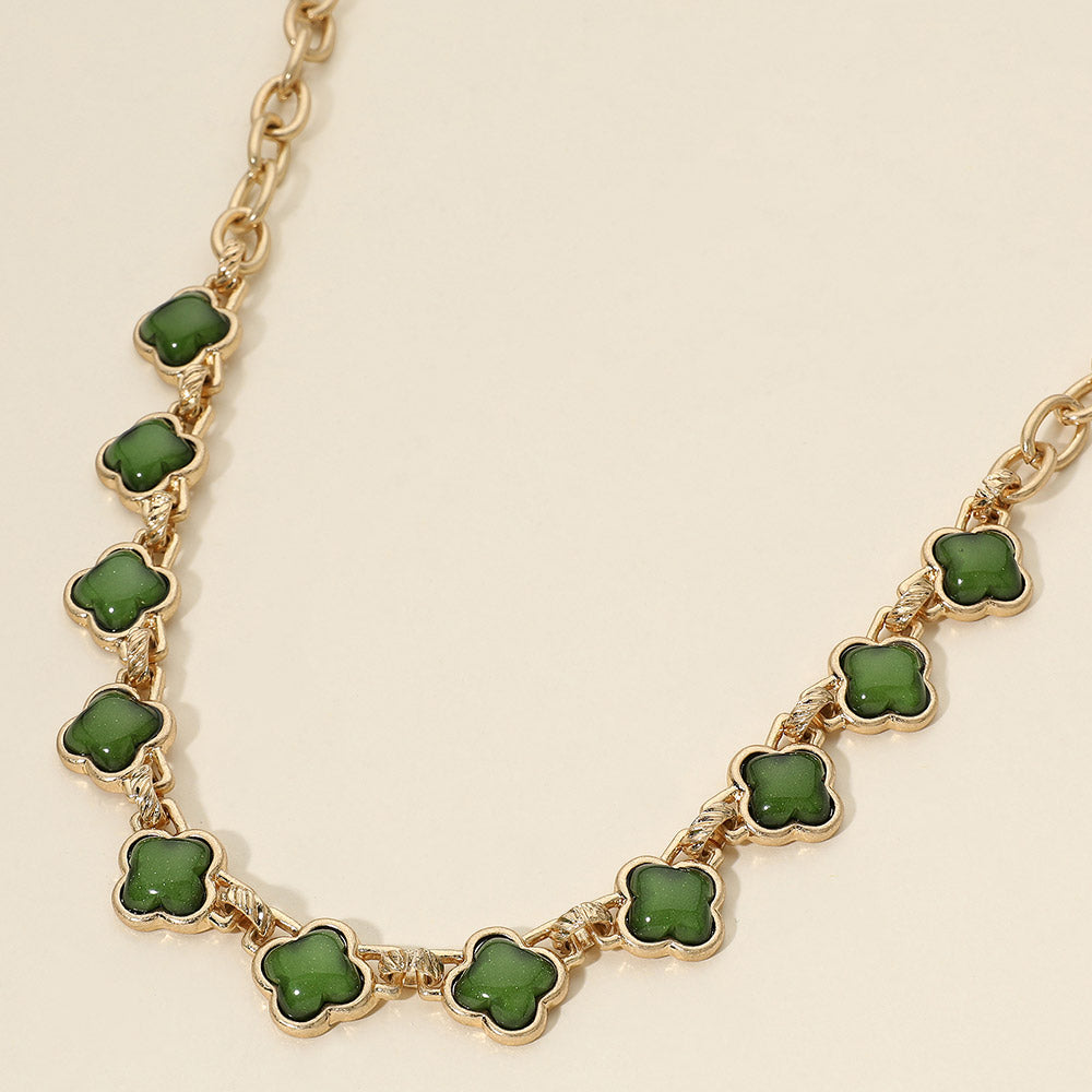 Bold Quatrefoil Stone Link Necklace