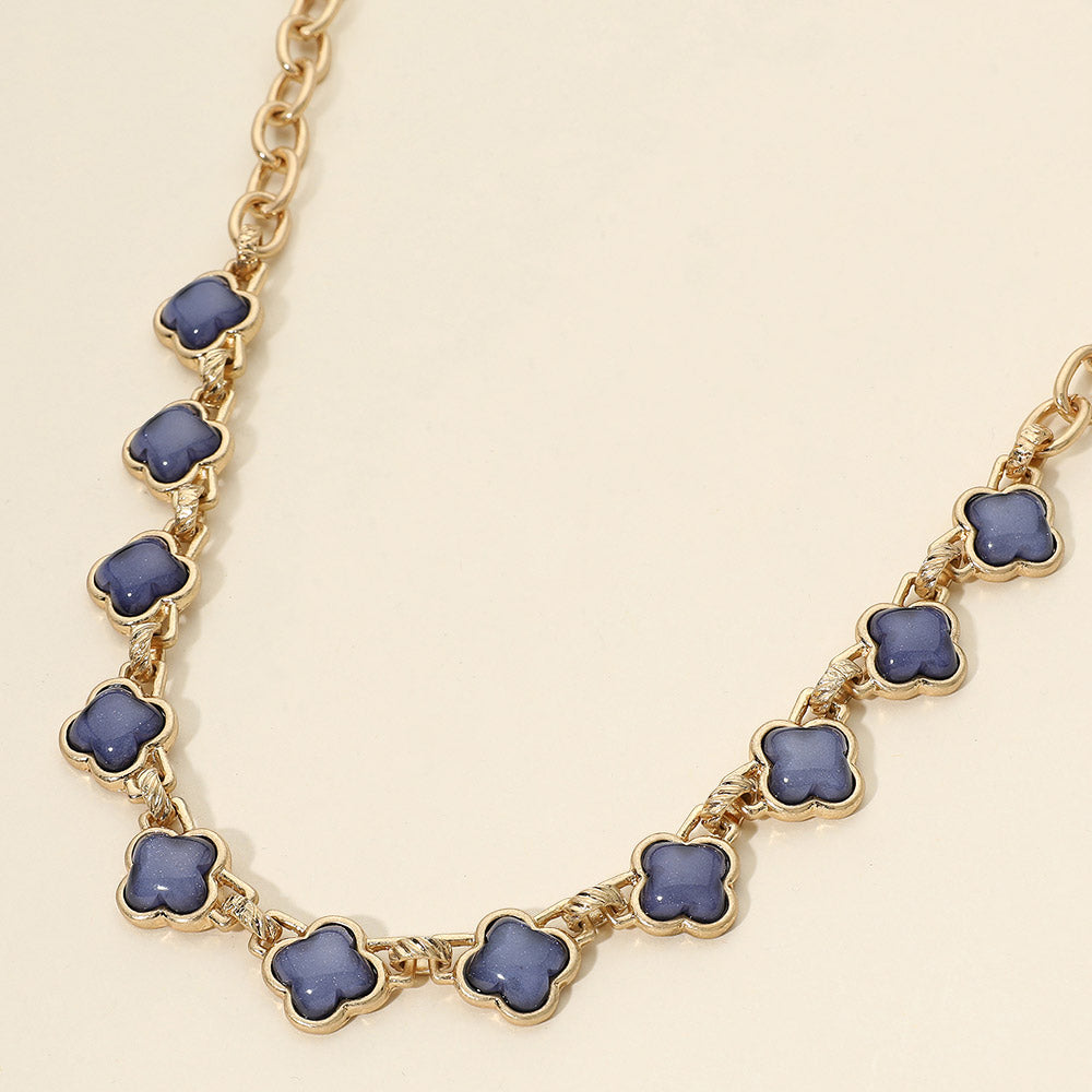 Bold Quatrefoil Stone Link Necklace