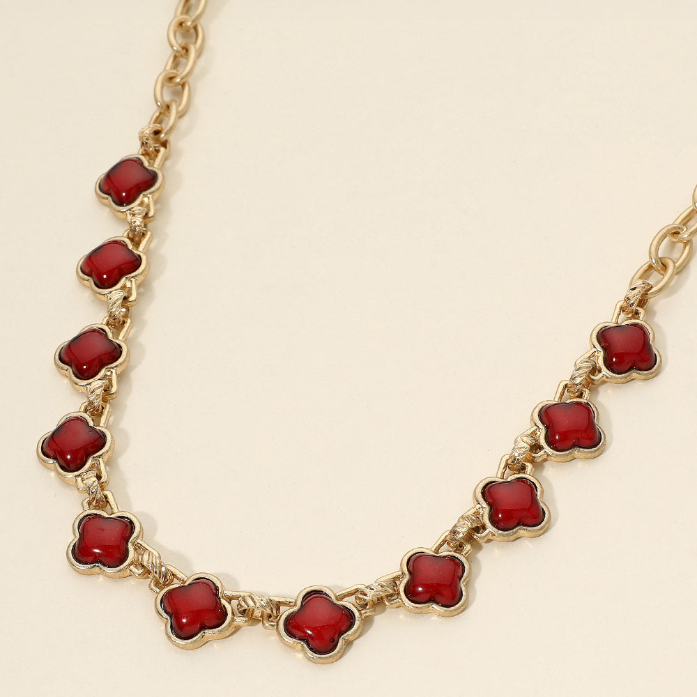 Bold Quatrefoil Stone Link Necklace