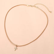 Stone Pave Cross Charm Pendant Cord Necklace