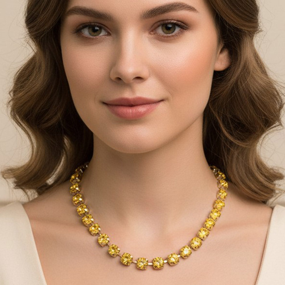 Round Stone Cluster Link Tennis Chain Necklace