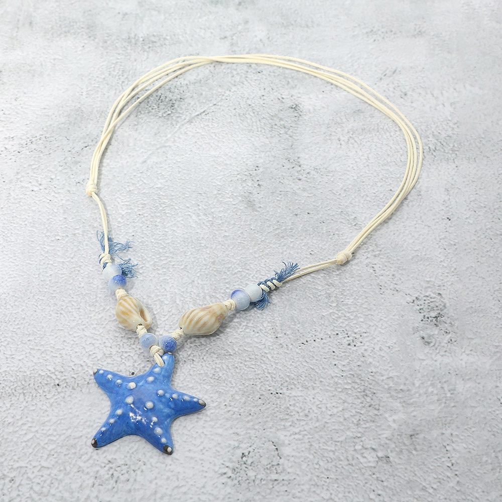 Starfish Pendant Accent Shell Beaded Adjustable Cord Necklace