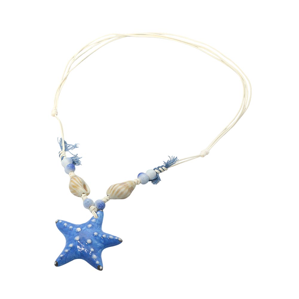 Starfish Pendant Accent Shell Beaded Adjustable Cord Necklace