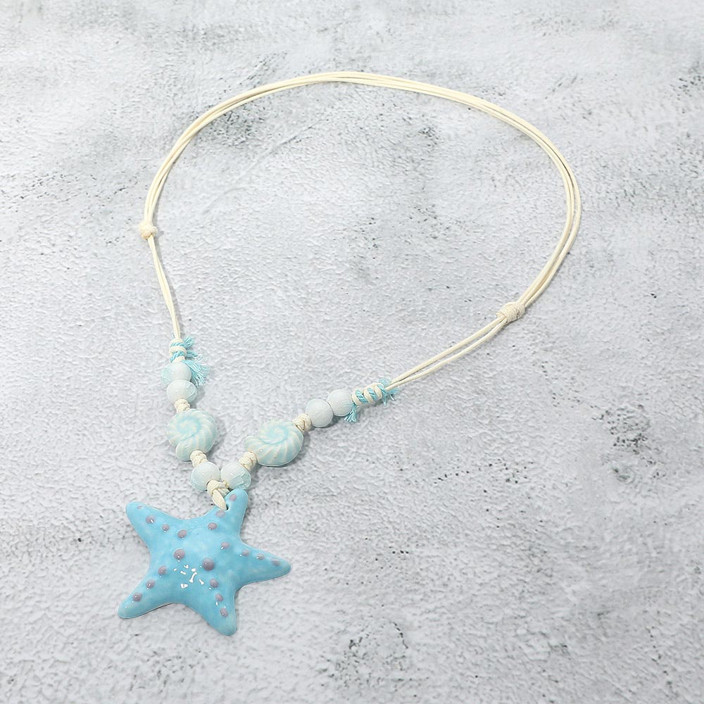 Starfish Pendant Accent Shell Beaded Adjustable Cord Necklace
