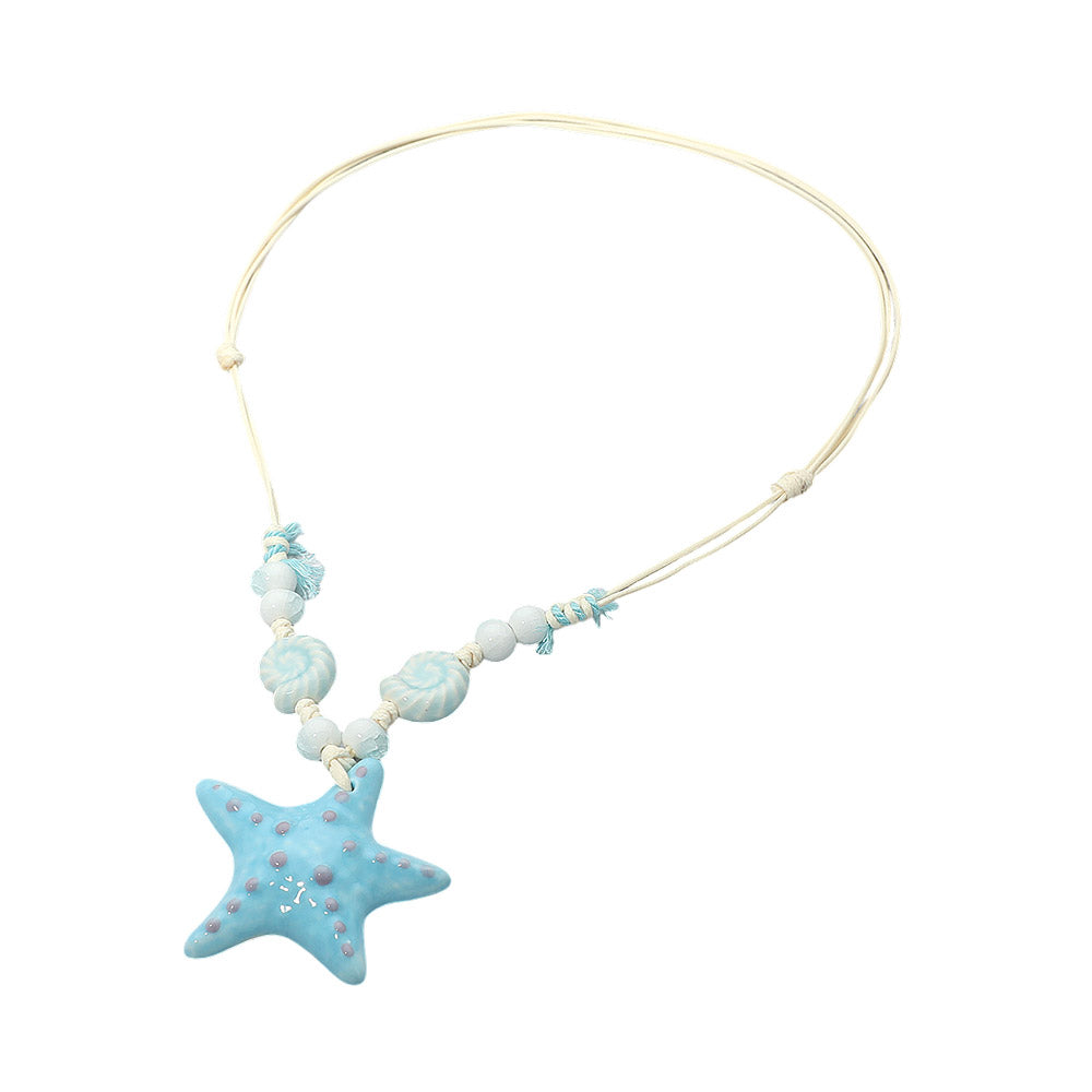 Starfish Pendant Accent Shell Beaded Adjustable Cord Necklace