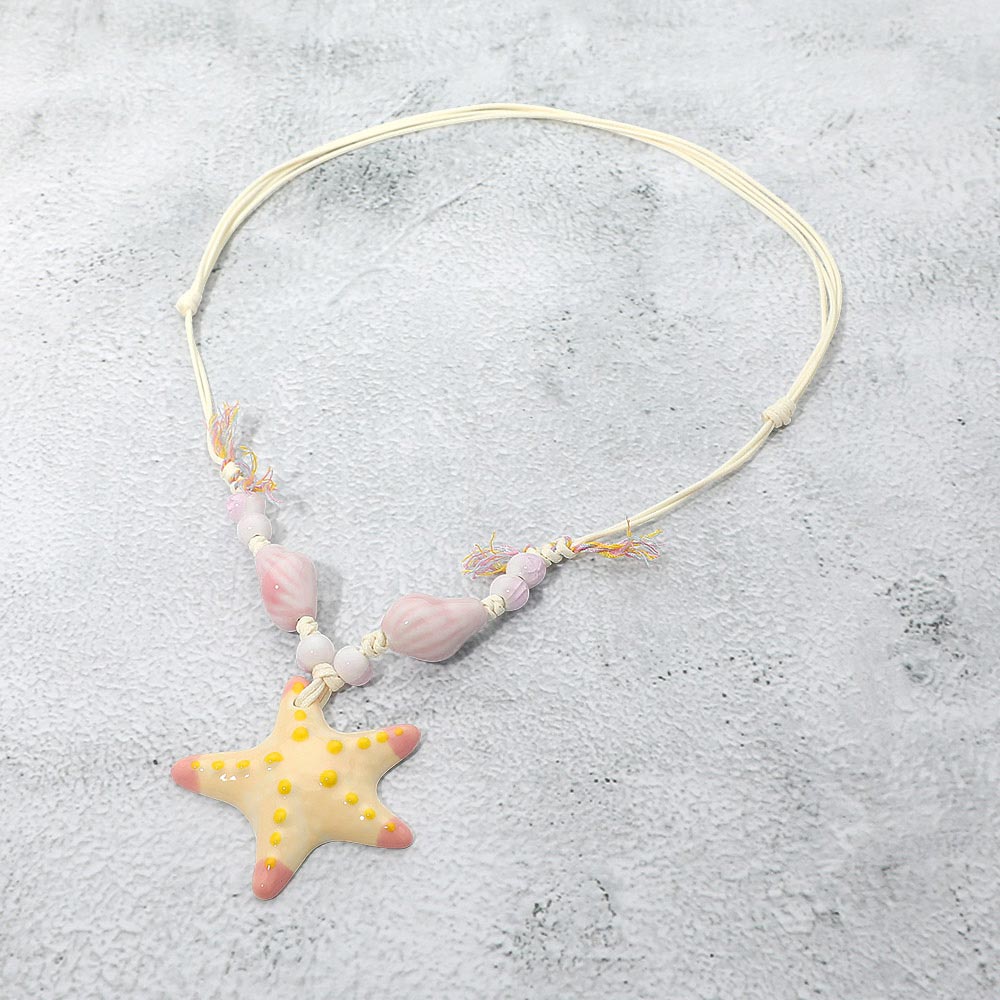 Starfish Pendant Accent Shell Beaded Adjustable Cord Necklace