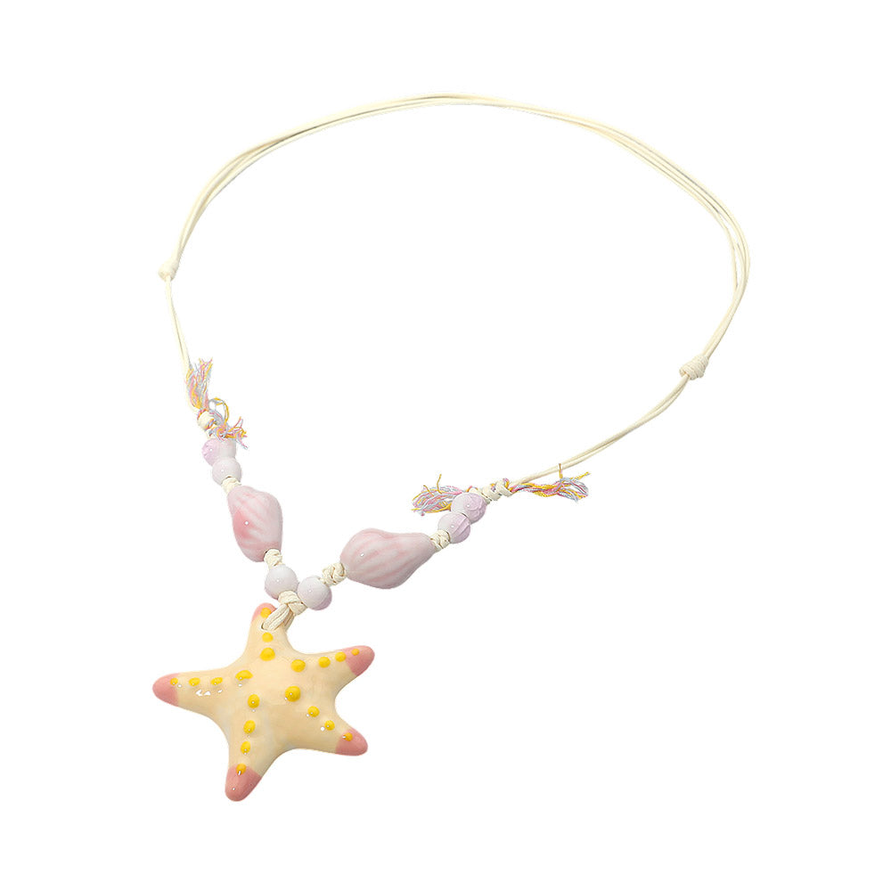 Starfish Pendant Accent Shell Beaded Adjustable Cord Necklace