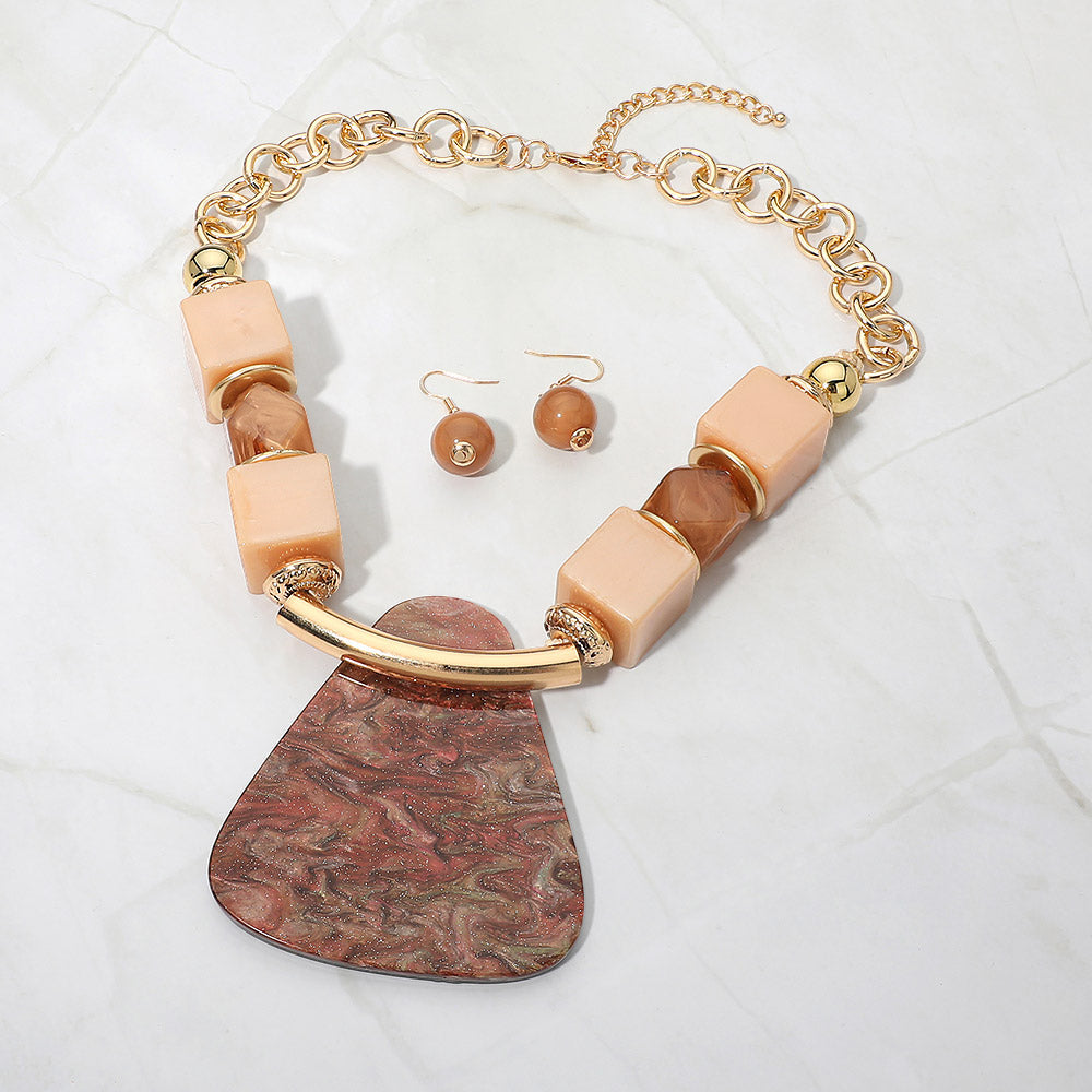 Bold Geometric Resin Pendant Accent Statement Necklace