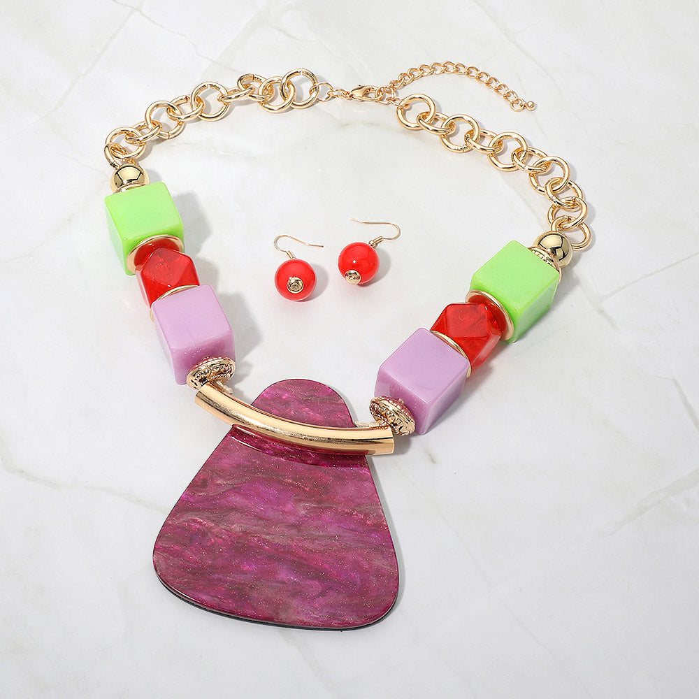 Bold Geometric Resin Pendant Accent Statement Necklace