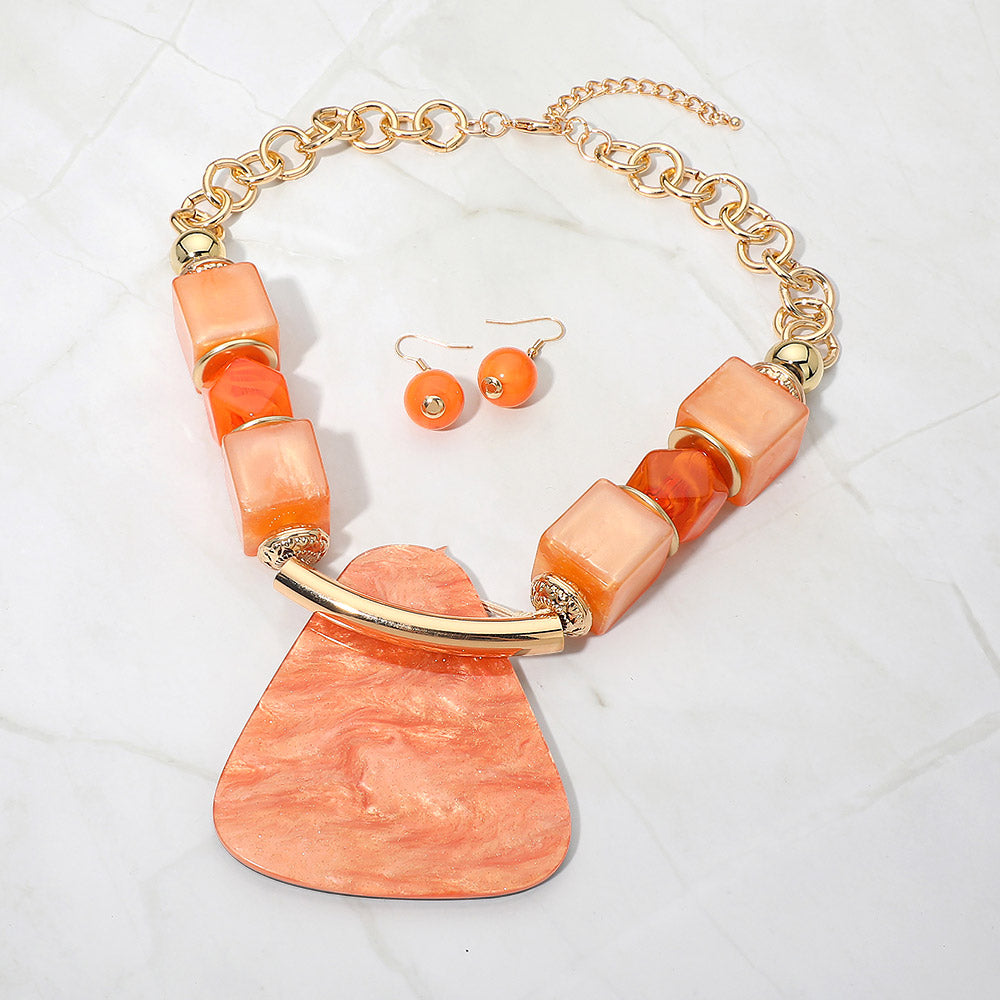 Bold Geometric Resin Pendant Accent Statement Necklace