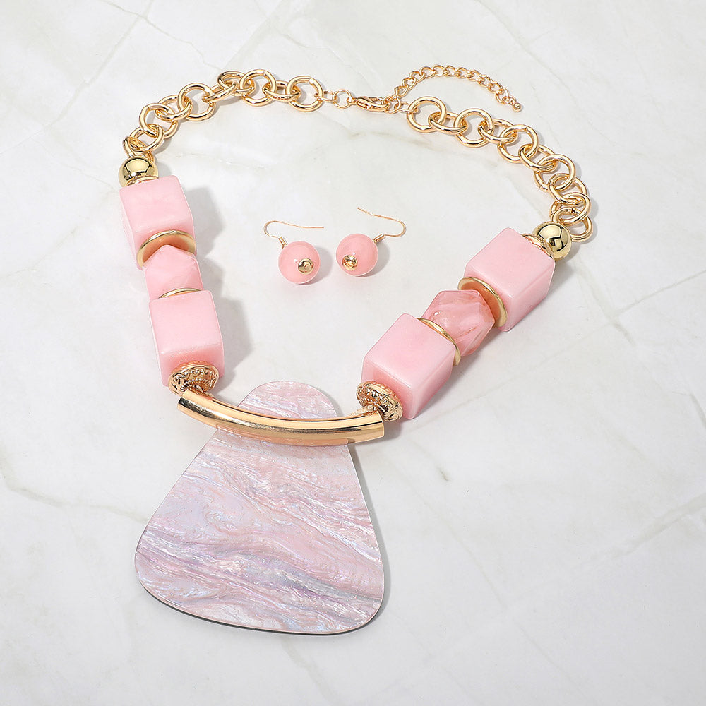 Bold Geometric Resin Pendant Accent Statement Necklace