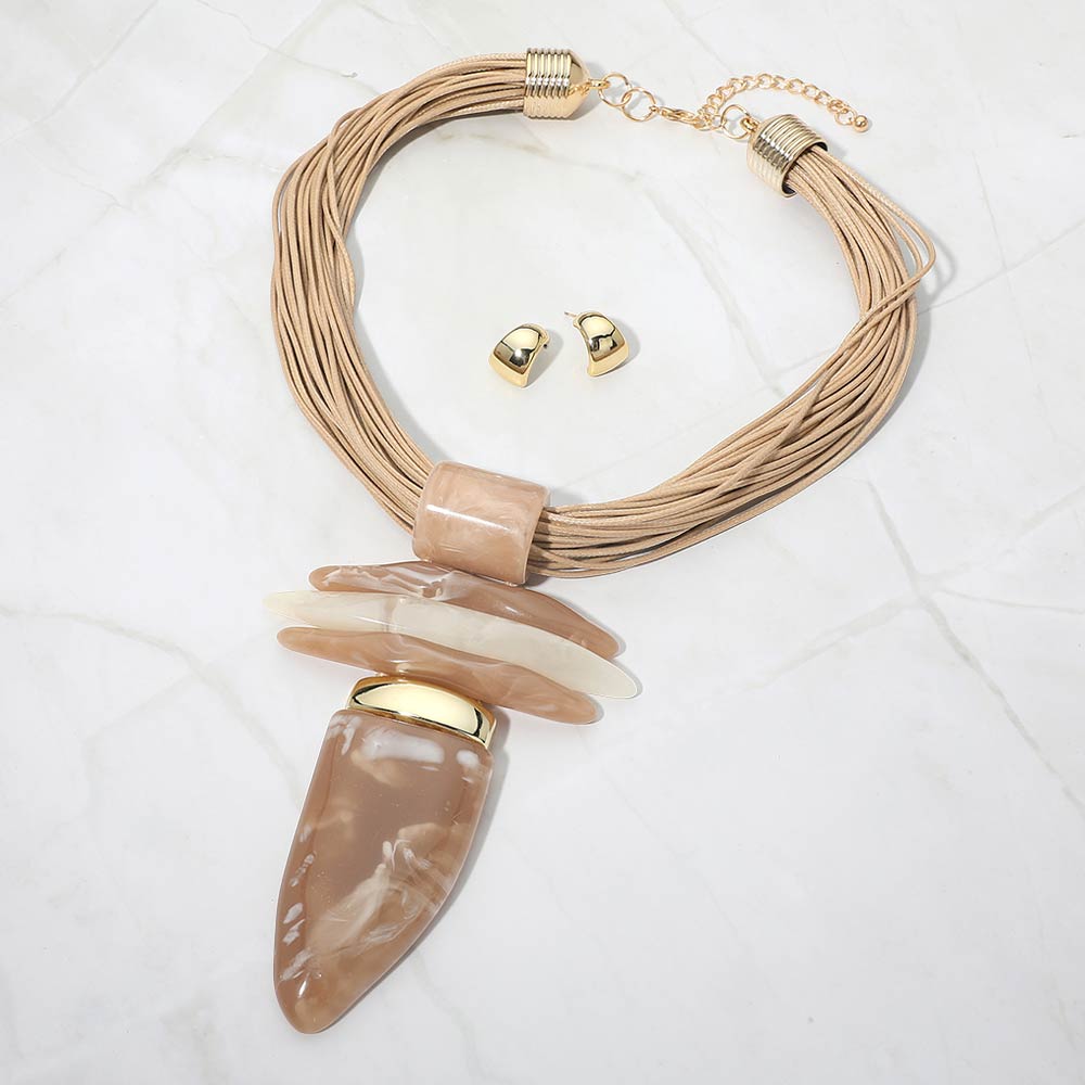 Bold Abstract Marbled Resin Pendant Accent Multi Strand Cord Statement Necklace