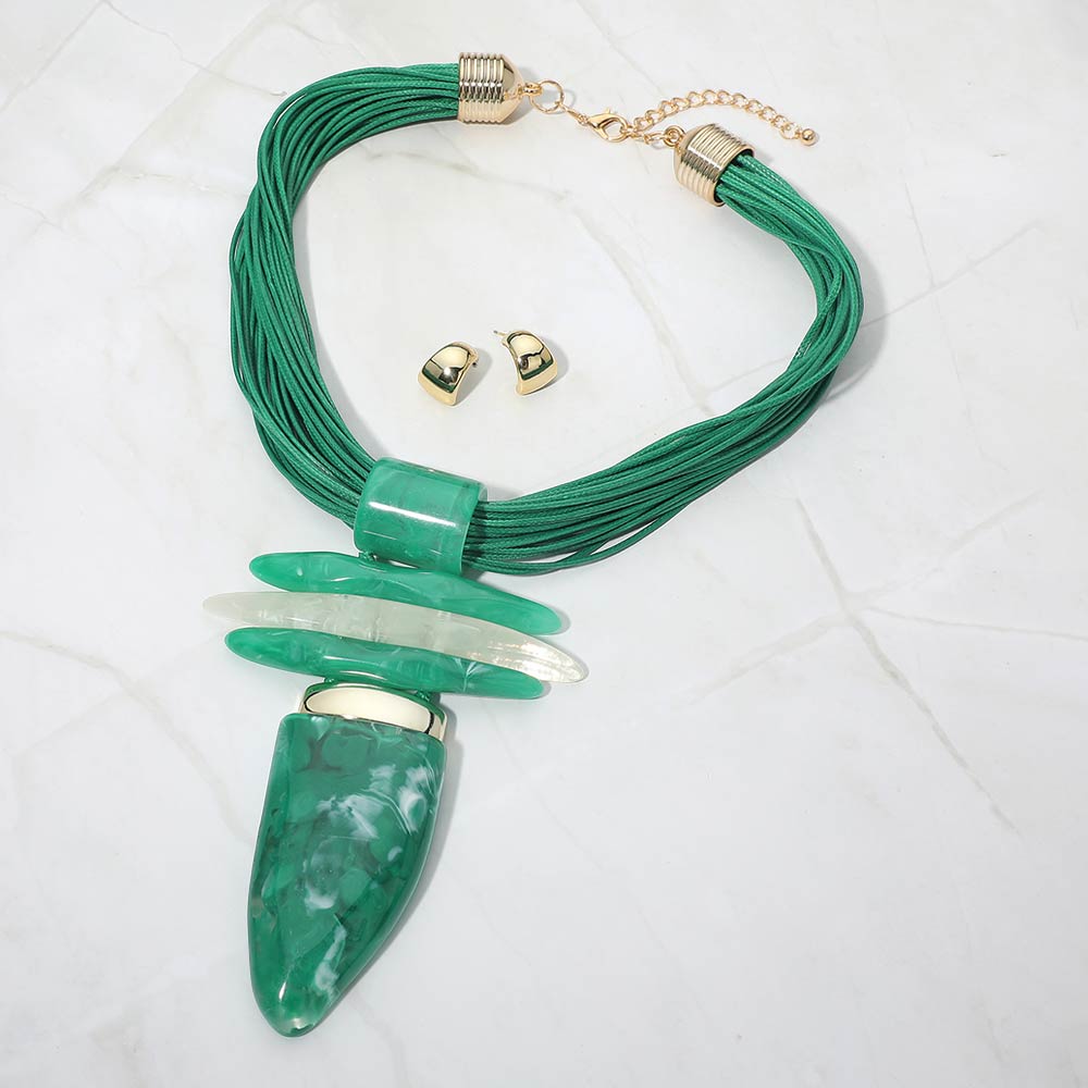 Bold Abstract Marbled Resin Pendant Accent Multi Strand Cord Statement Necklace