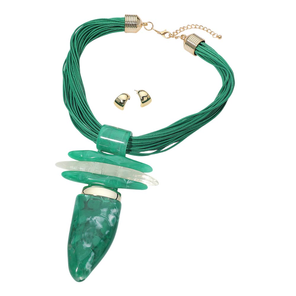 Bold Abstract Marbled Resin Pendant Accent Multi Strand Cord Statement Necklace