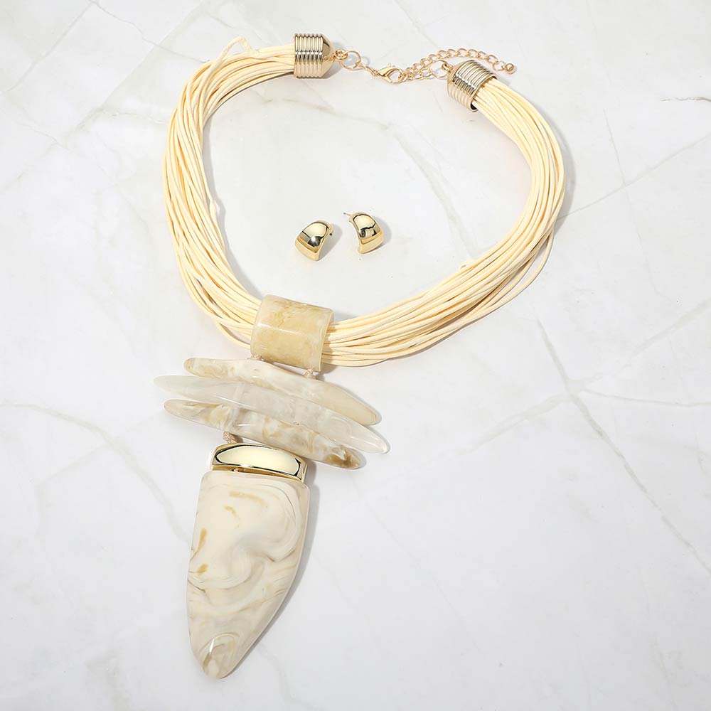 Bold Abstract Marbled Resin Pendant Accent Multi Strand Cord Statement Necklace
