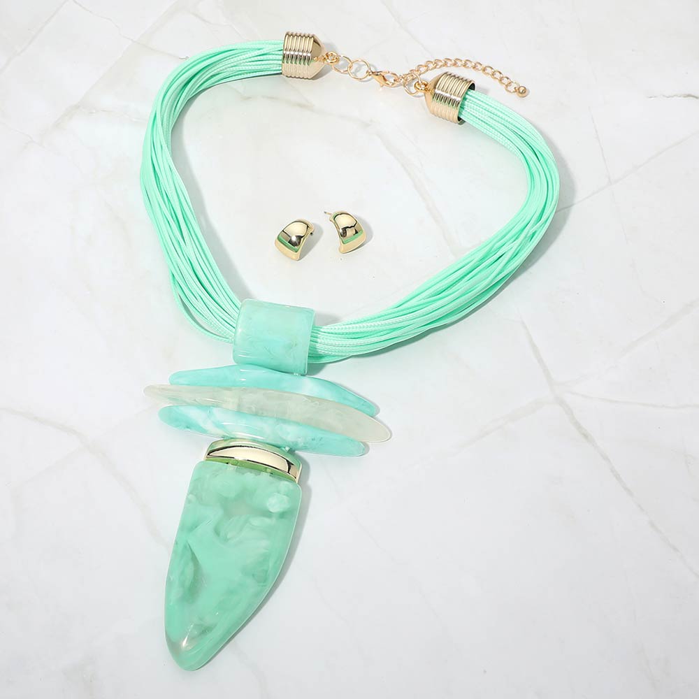 Bold Abstract Marbled Resin Pendant Accent Multi Strand Cord Statement Necklace