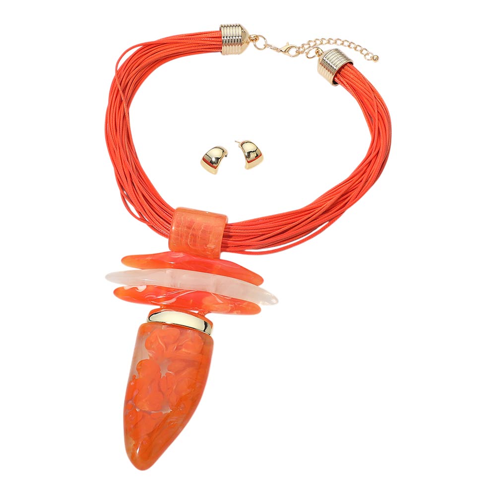 Bold Abstract Marbled Resin Pendant Accent Multi Strand Cord Statement Necklace