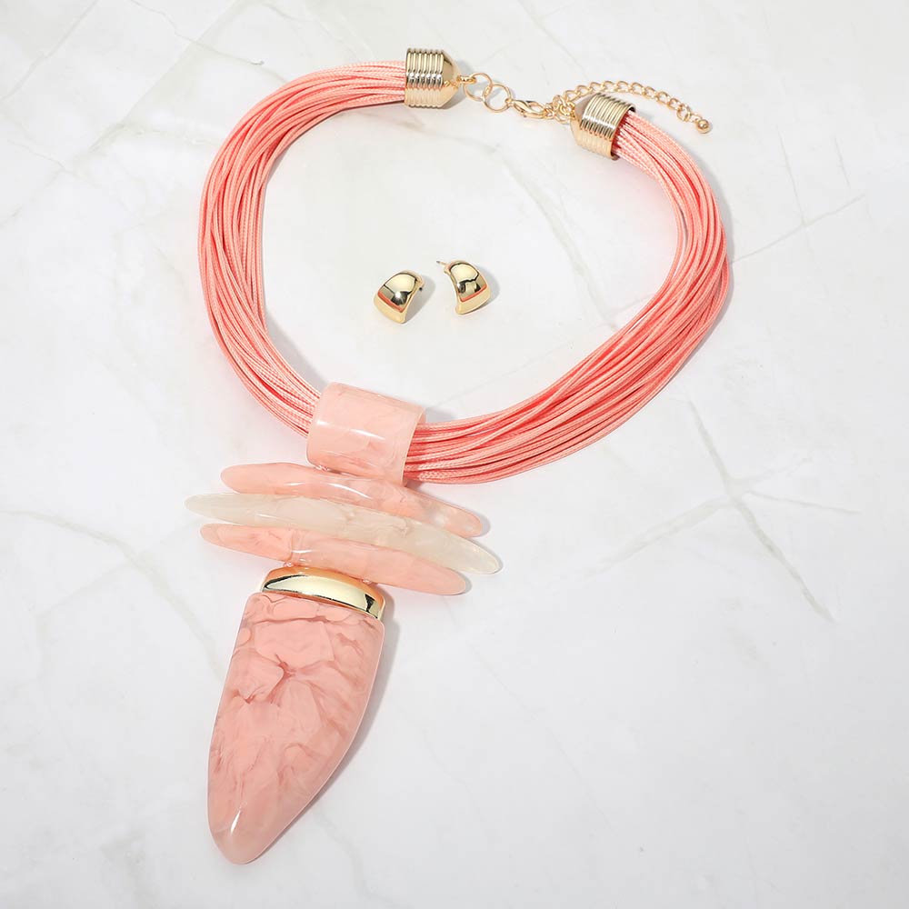 Bold Abstract Marbled Resin Pendant Accent Multi Strand Cord Statement Necklace