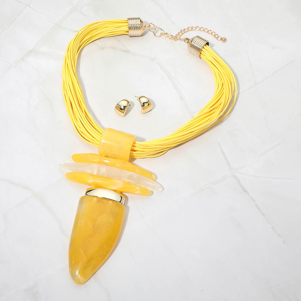 Bold Abstract Marbled Resin Pendant Accent Multi Strand Cord Statement Necklace