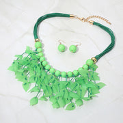 Bold Leaf Fringe Embellished Multi Cord Statement Necklace