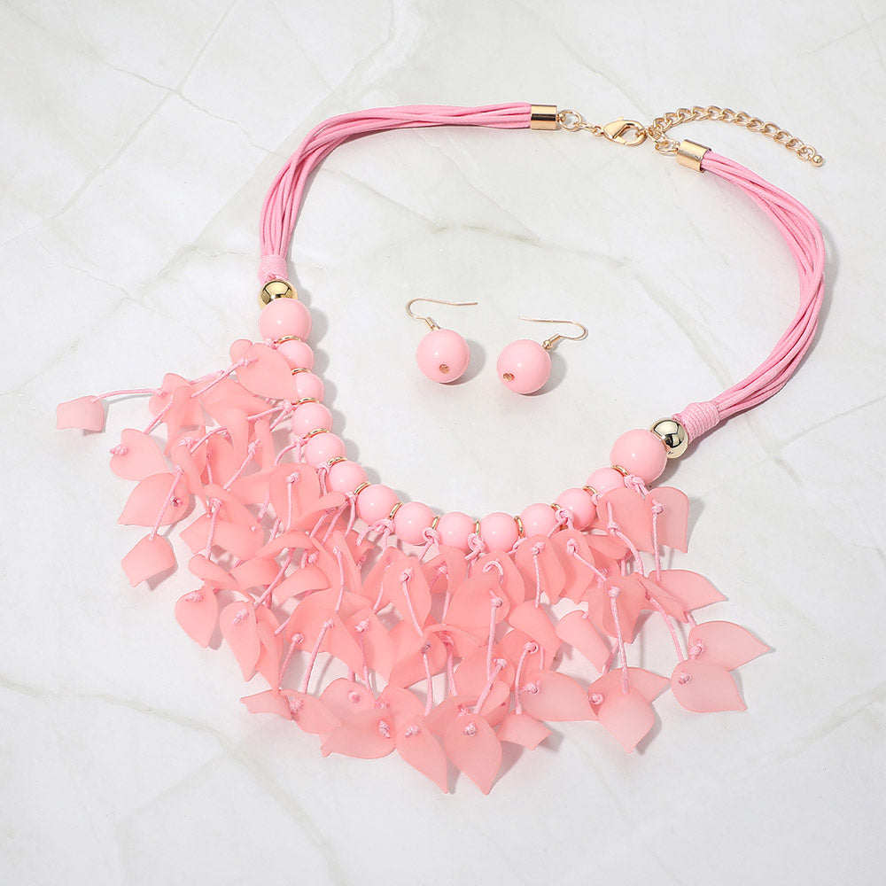 Bold Leaf Fringe Embellished Multi Cord Statement Necklace