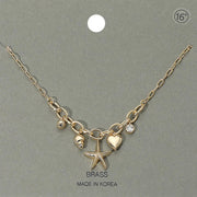 Starfish Heart Shell Stone Bezel Charm Station Paperclip Chain Necklace