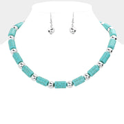 Metal Ball Accented Turquoise Necklace