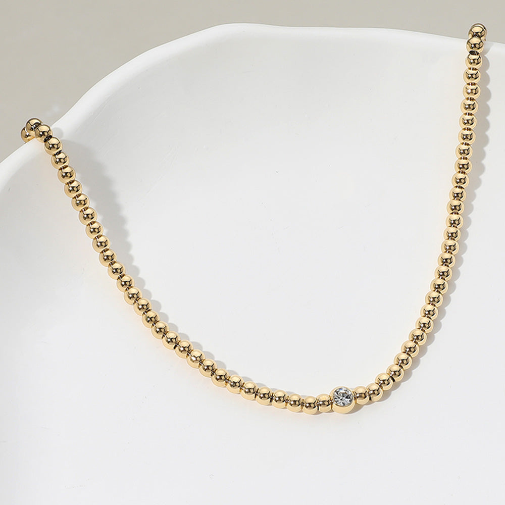 SECRET BOX_Stainless Steel Stone Bezel Pointed Ball Beaded Necklace