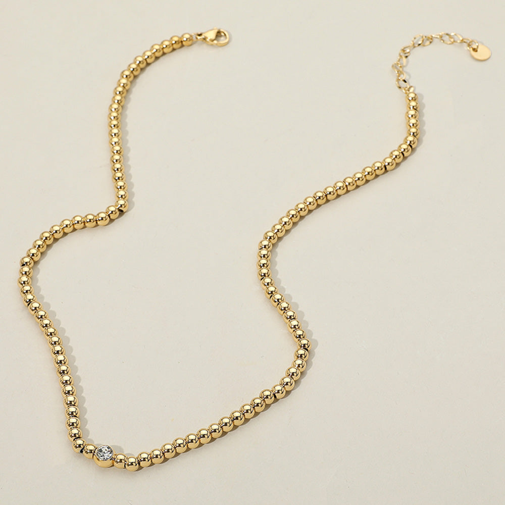 SECRET BOX_Stainless Steel Stone Bezel Pointed Ball Beaded Necklace