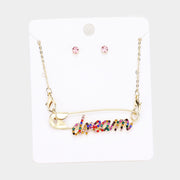 Dream Rhinestone Pave Safety Pin Pendant Necklace