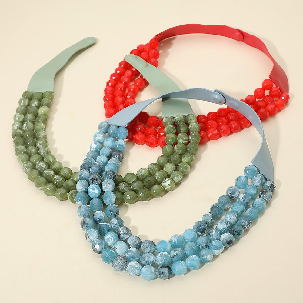 Faceted Beaded Triple Layered Magnetic Collar Necklace