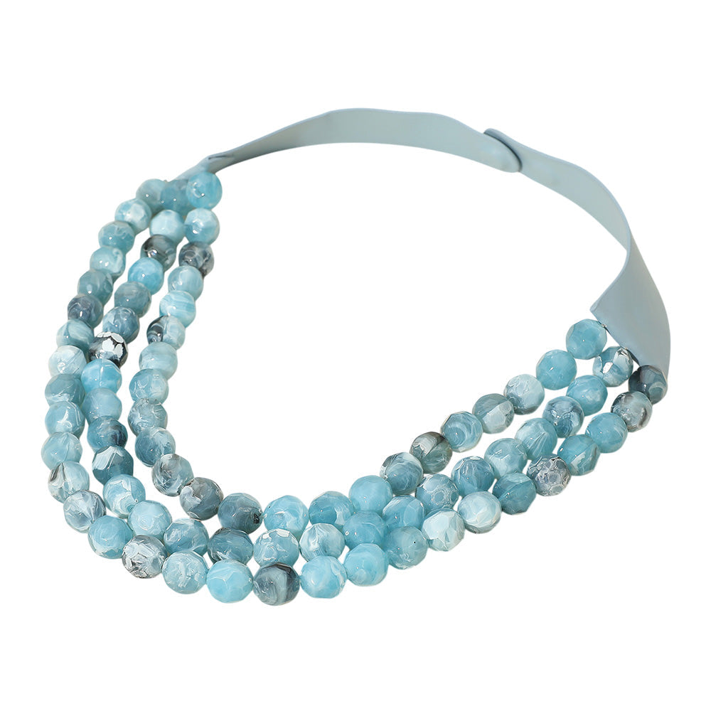 Chunky Acrylic Beaded Triple Layered Faux Leather Magnetic Necklace
