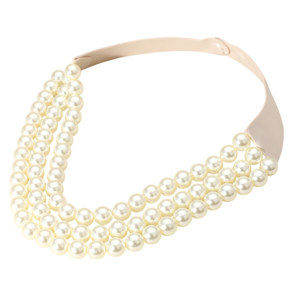 Chunky Acrylic Beaded Triple Layered Faux Leather Magnetic Necklace