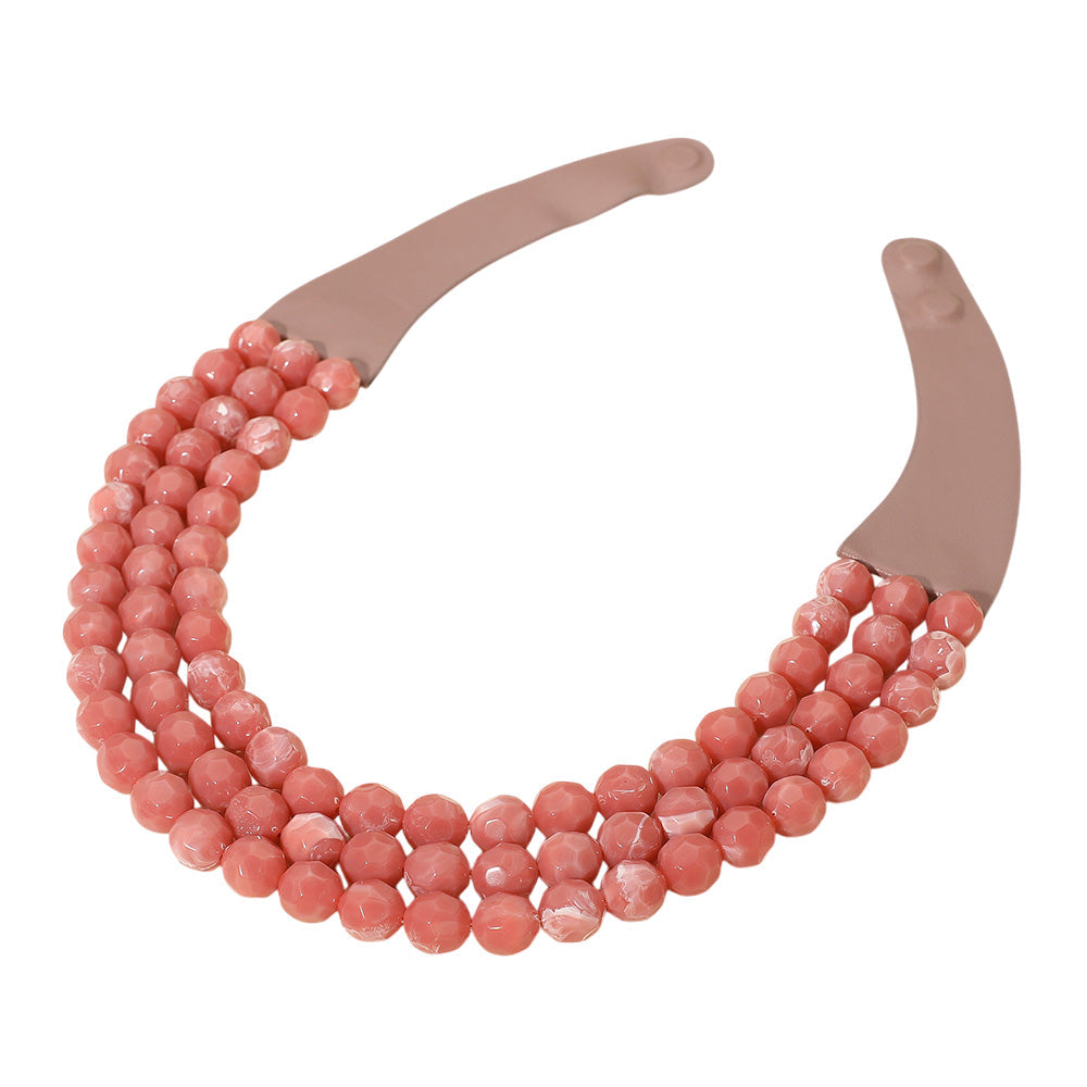 Chunky Acrylic Beaded Triple Layered Faux Leather Magnetic Necklace