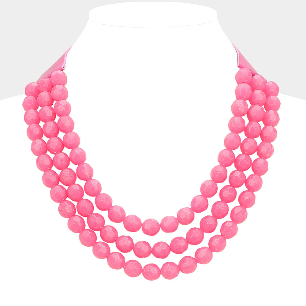 Chunky Acrylic Beaded Triple Layered Faux Leather Magnetic Necklace