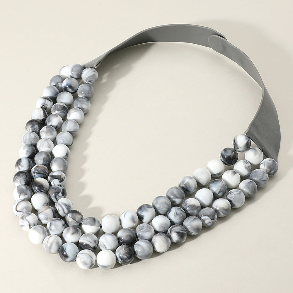 Chunky Acrylic Beaded Triple Layered Faux Leather Magnetic Necklace