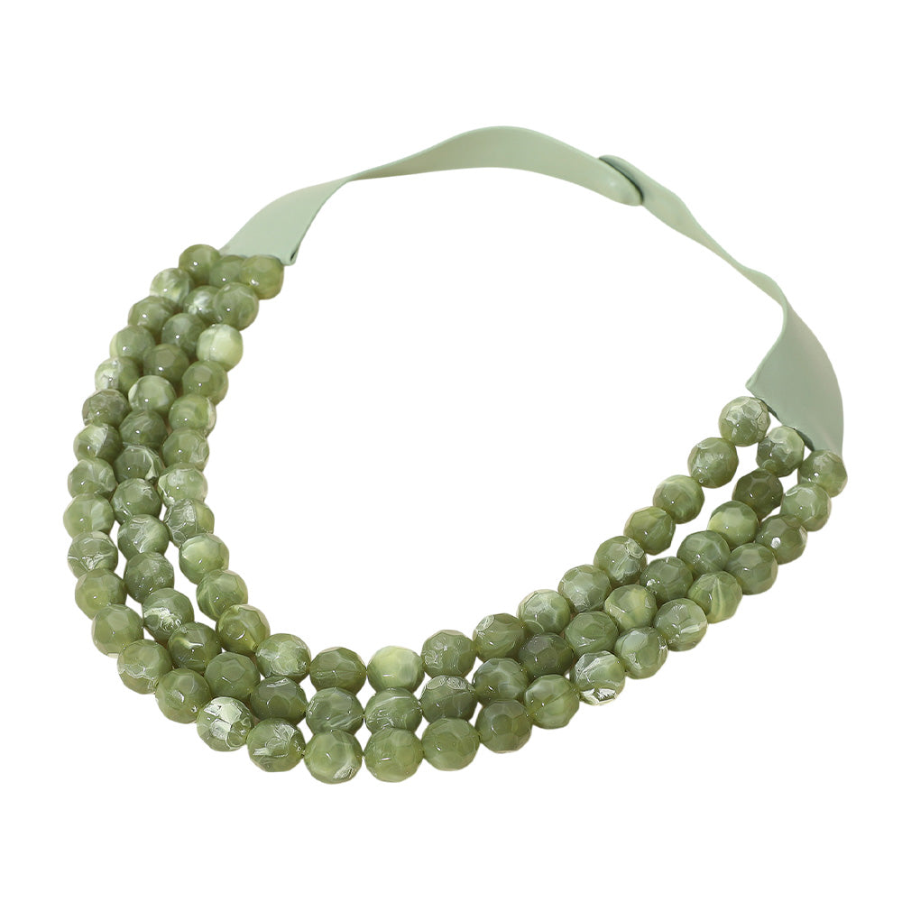 Chunky Acrylic Beaded Triple Layered Faux Leather Magnetic Necklace