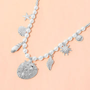 Seashell Puka Shell Starfish Charm Station Pearl Necklace